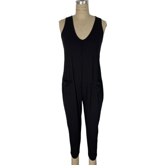 Smash Tees Black Jumpsuit Size Small Sleeveless Pockets Cuffed Hem Soft - Picture 1 of 7